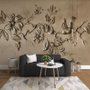 Papier peint panoramique floral effet ciment relief 3D