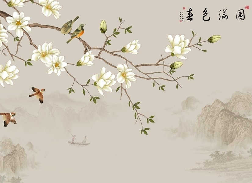 Papier peint panoramique vintage plum blossom floral
