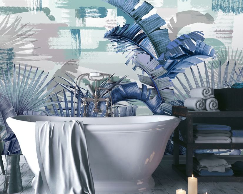 Tropical Leaf Painting with Brush Strokes Wallpaper Mural
