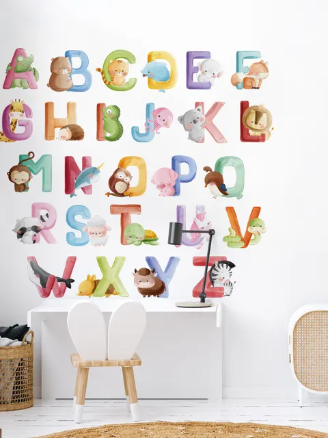 Watercolor Alphabet With Animals Wall Decal Sticker