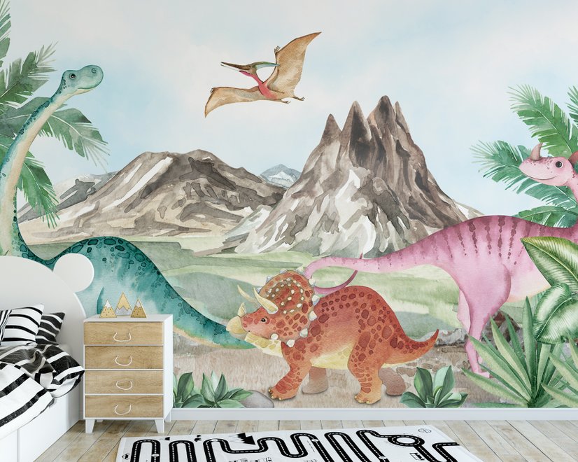Cute Colorful World of the Dinosaurs Wallpaper Mural