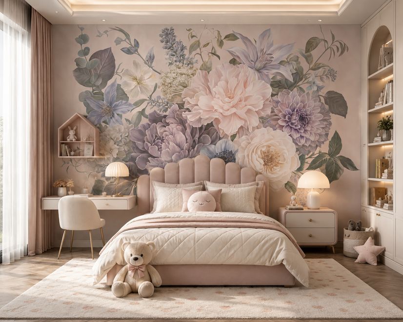 Elegant Pastel Botanical Flower Bouquet Wallpaper Mural