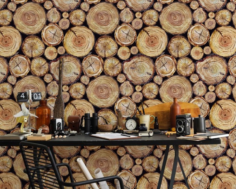 Stacked Wooden Stumps Wallpaper Mural