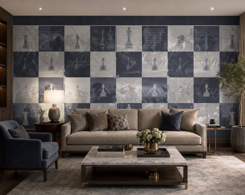 Monochrome Medieval Chessboard Historical Wallpaper Mural