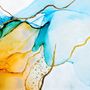 Blue Yellow Watercolor Brush with Modern Lines Wallpaper Mural