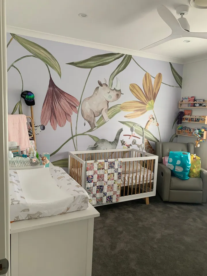 Nursery Tropical Animals with Flowers Wallpaper Mural