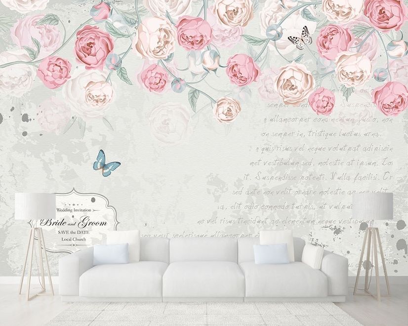 Pink Victorian Vine Flower Wallpaper Mural