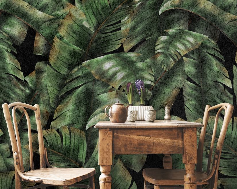 Dark Banana Leaf Wallpaper Mural