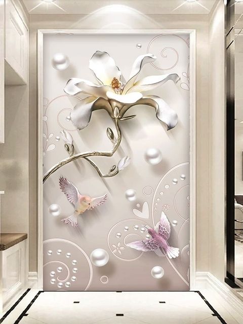 3D Look Florals with Pearls Lux Flowers Wallpaper Mural