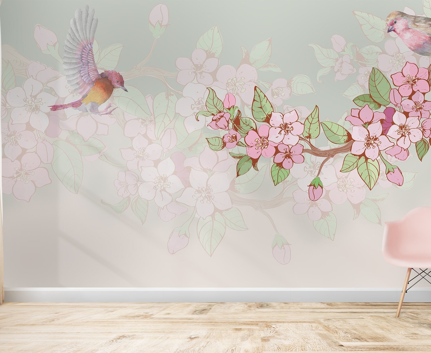 Watercolor Pink Begonia Flowers Wallpaper Mural - Peel and Stick