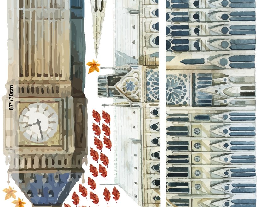 Londres Big Ben et Westminster avec feuilles d'automne Stickers muraux Sticker