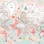 Pink Political World Map with Animals Wallpaper Mural