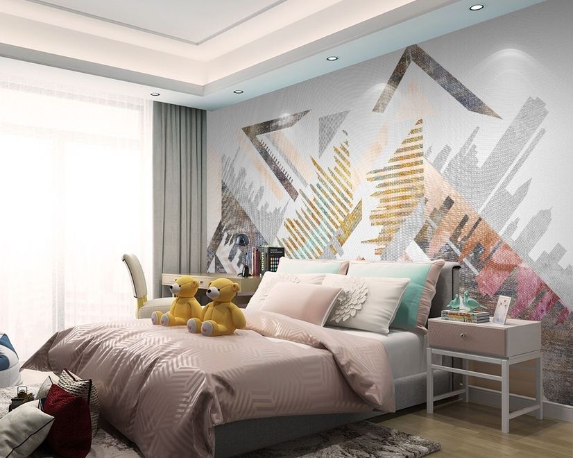 Watercolor Geometric City Wallpaper Mural