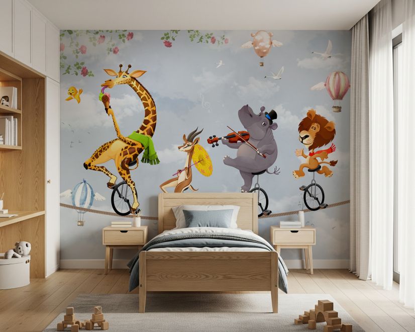 Cartoon Slackline with Animals Wallpaper Mural