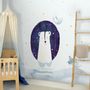 Kids Cute White Bear with Watercolor Moon and Yellow Stars Wall Decal Sticker