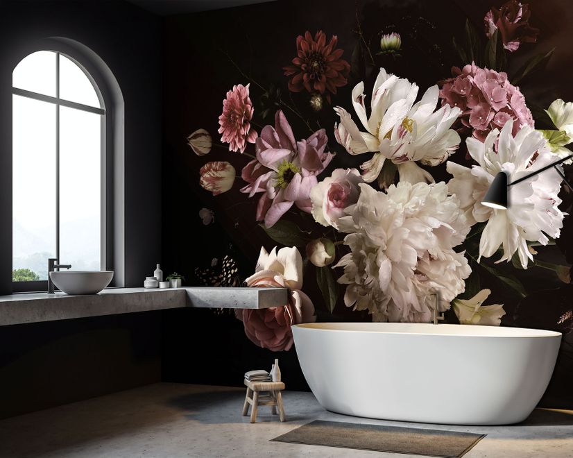 Dark Peony Floral Bouquet Wallpaper Mural