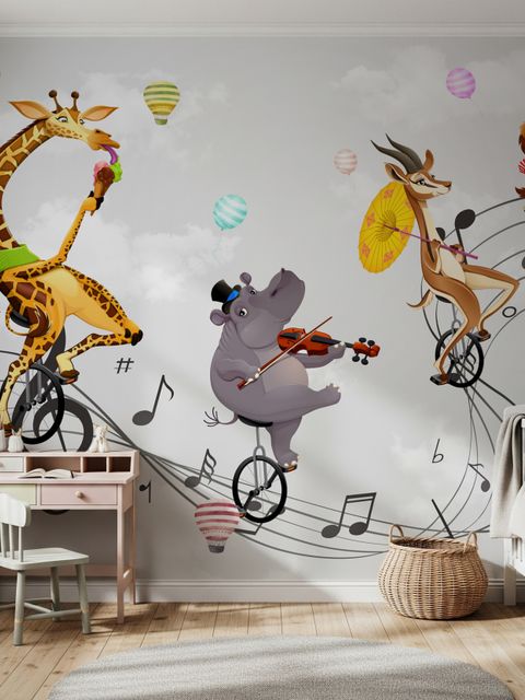 Papier peint animaux de dessins animés et notes de musique