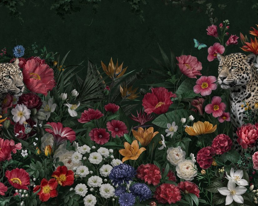 Elegant Tropical Botanical Floral and Leopard Wallpaper 