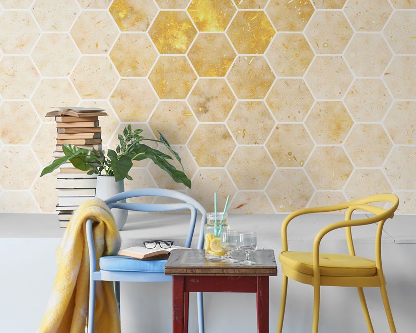 Geometric Yellow Honeycomb Wallpaper Mural