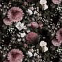 Dark Floral  Pink Chrysanthemum and Green Leaves Wallpaper Mural