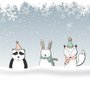 Papier peint panoramique animaux d'hiver cartoon renard et panda