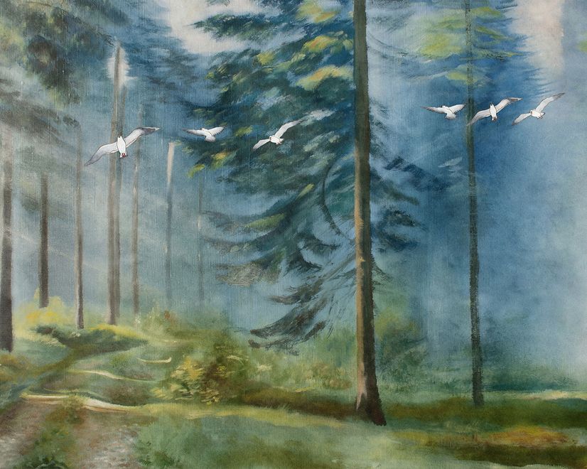 Watercolor Painting Misty Forestscape Wallpaper Mural