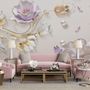 3D Embossed Look Tulip Floral with Swan Wallpaper Mural