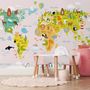 Сolorful Kids World Map with Animals Wallpaper Mural