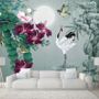 White Stork and Purple Flowers Wallpaper Mural