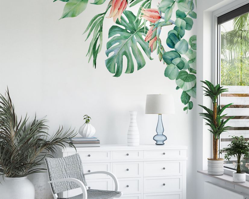 Tropical Leaf with Eucalyptus Wall Decal Sticker