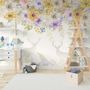 Yellow Floral Art with Horned Deer Wallpaper Mural