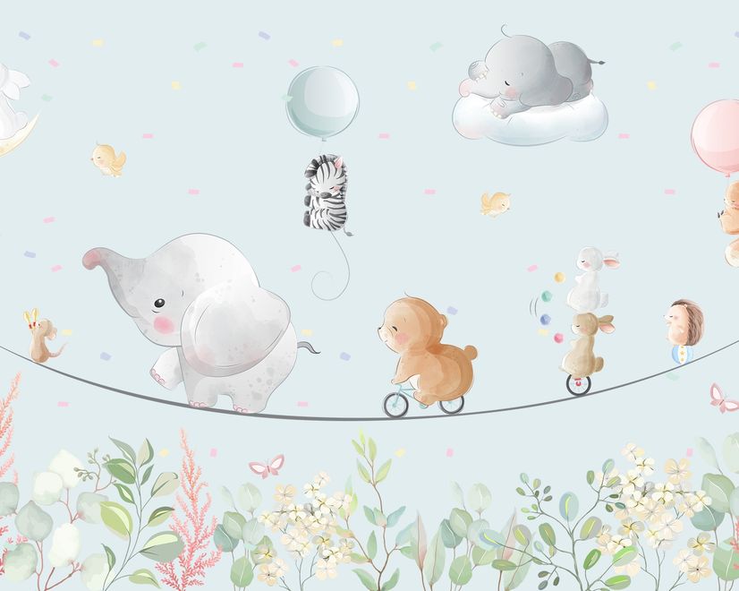 Cute Flying Animals with Funny Circus Wallpaper Mural