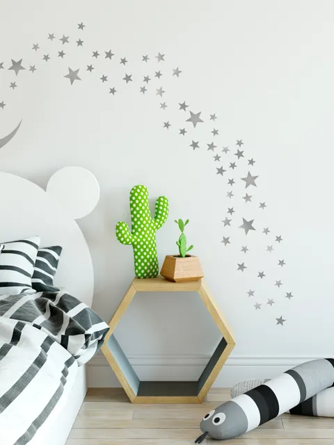 Silver Moon and Little Stars Wall Decal Sticker