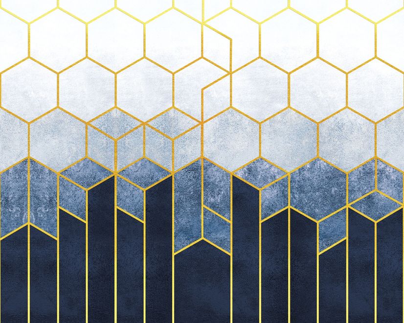 Geometric Dark Blue Honeycomb Wallpaper Mural