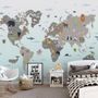 Gray Kids World Map Wallpaper Mural