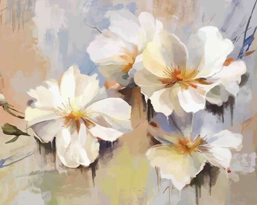Oil Painting White Floral Wallpaper Mural
