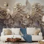 3D Look Faux Embossed Floral Wallpaper Mural