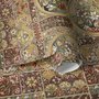 Antique style wallpaper mural with tulip vase medallion, floral tile panels and burgundy borders