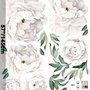 White Peony Floral with Green Leaves Wall Decal Sticker