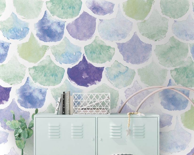 Colorful Mermaid Pattern Wallpaper Mural