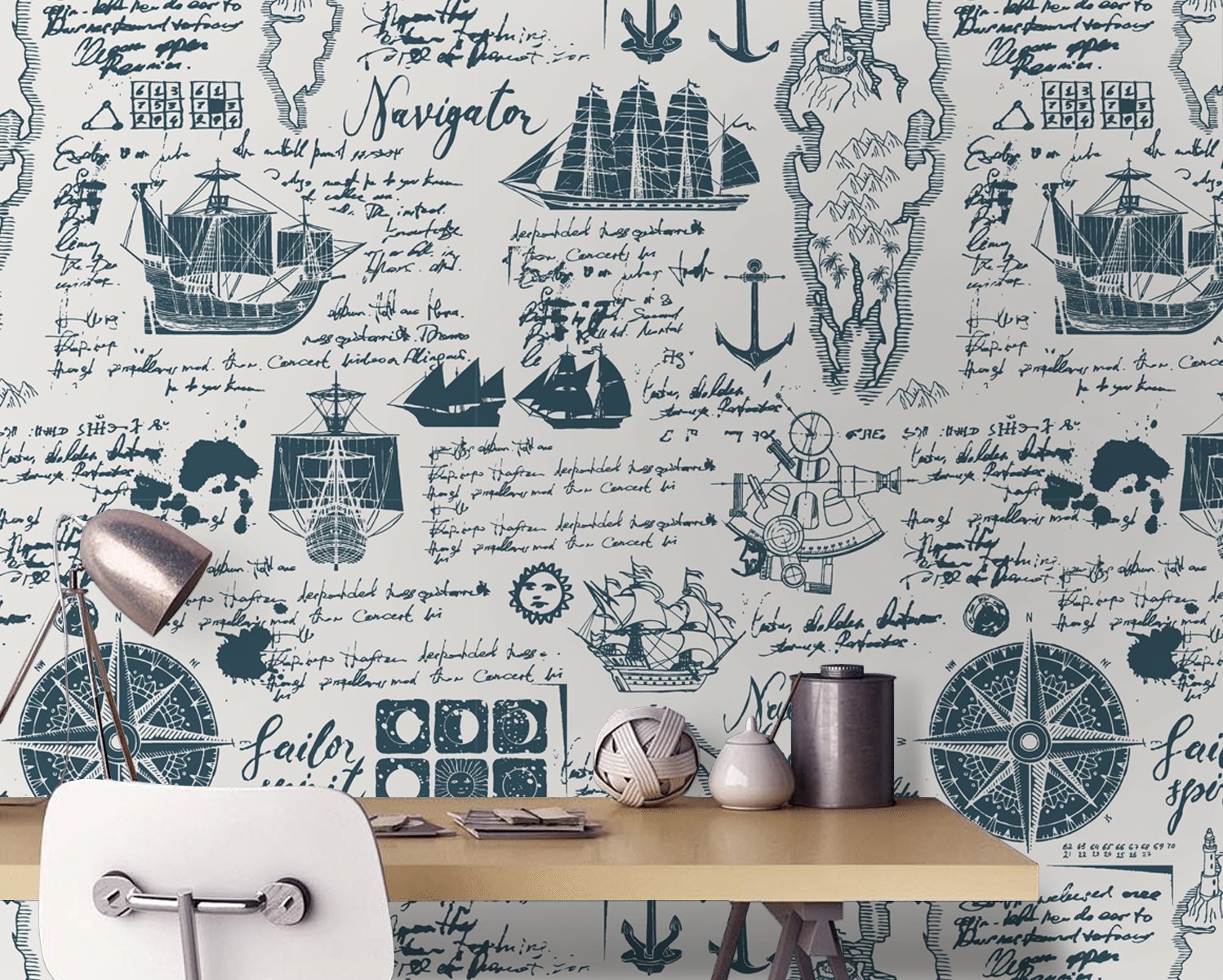 Inked Traveler Map Wallpaper Mural for Children - Peel and Stick