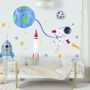 Kids Watercolor Space with Astronaut and Earth Wall Decal Sticker