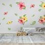 Pink Yellow Mirabilis Floral and Tropical Green Leaf Wall Decal Sticker