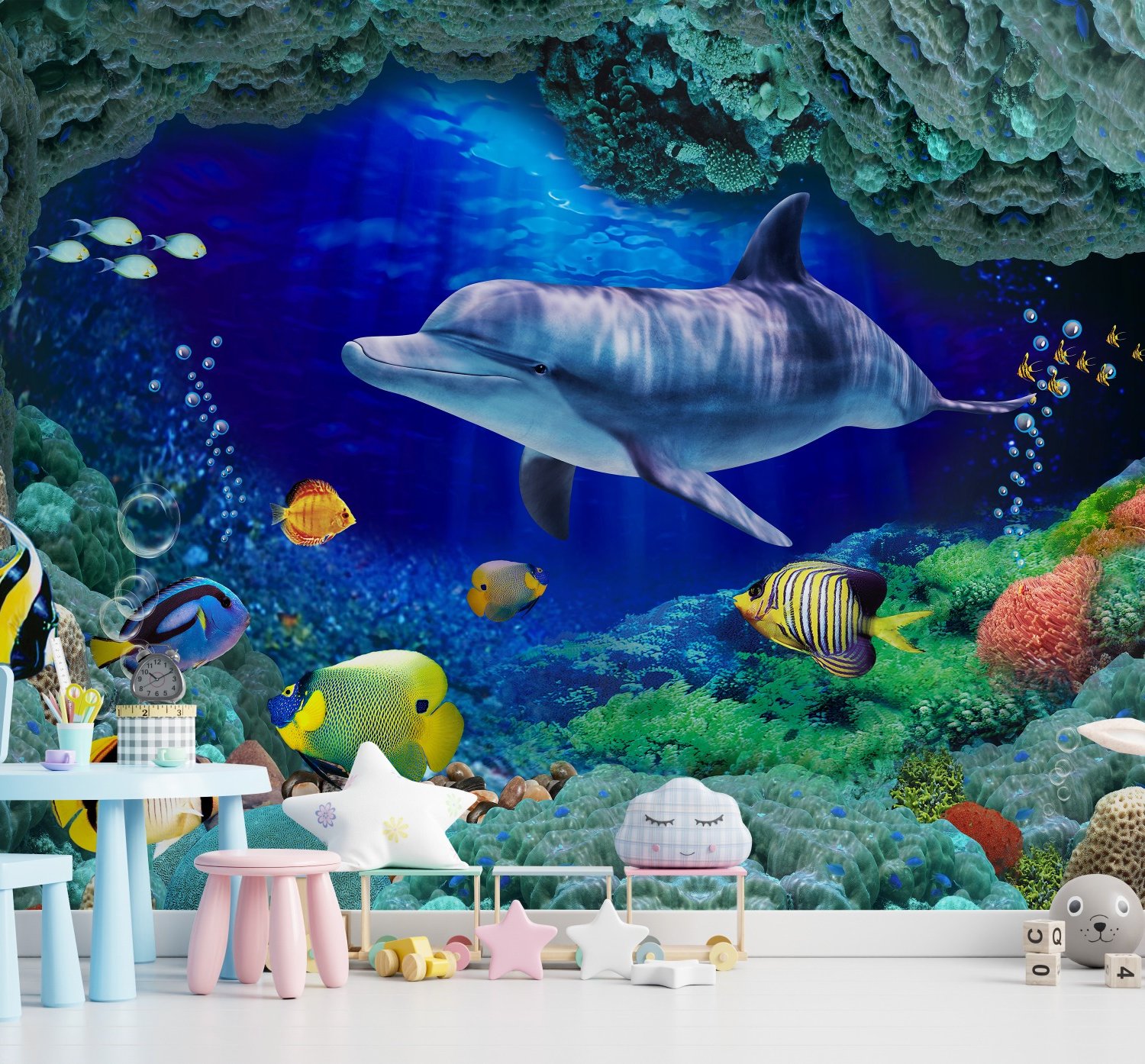 Undersea with Colorful Fish Wallpaper Mural - Peel and Stick