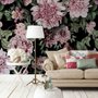 Papier peint panoramique floral avec feuilles vertes
