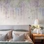 Fototapete mit Aquarell Hängende Wisteria Blumen und Kolibris