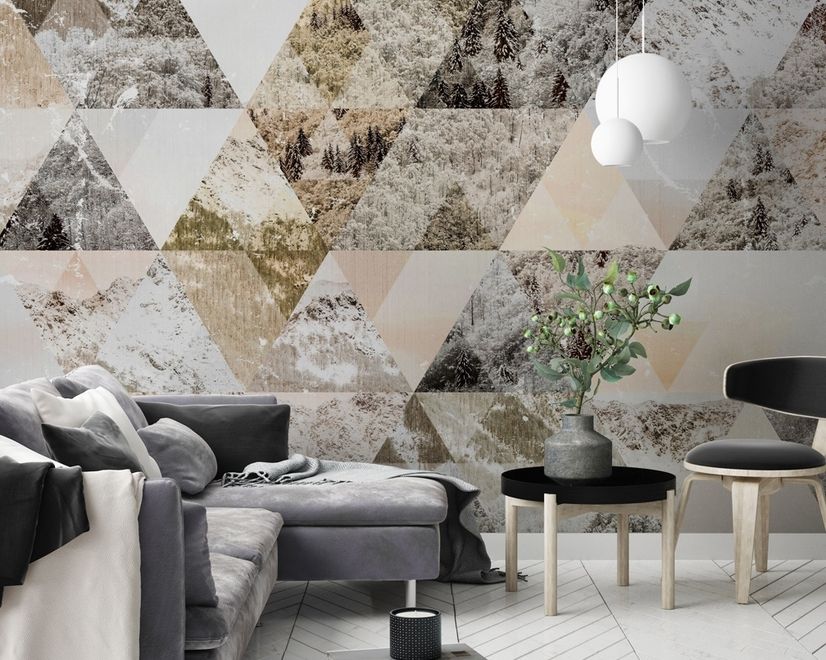 Geometric Trigon with Forest Pattern Wallpaper Mural
