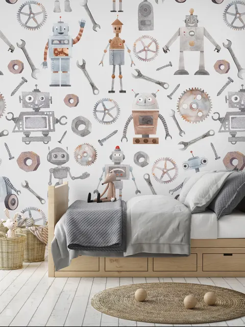 Kids Watercolor Robot Wallpaper Mural