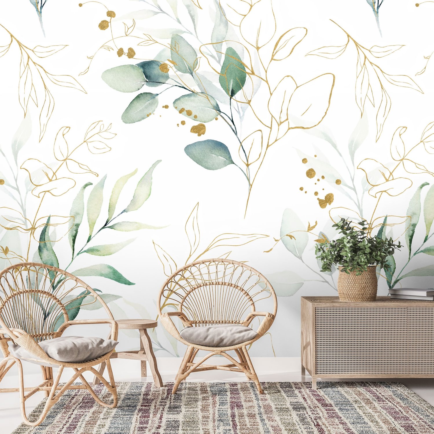 Eucalyptus Leaf Pattern Wallpaper Mural - Peel and Stick