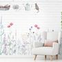 Watercolor Colorful Floral with White Brick Wall Wallpaper Mural